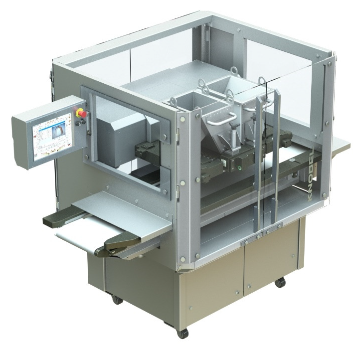 Compact industrial dosing machine with touchscreen control and Knobel branding.