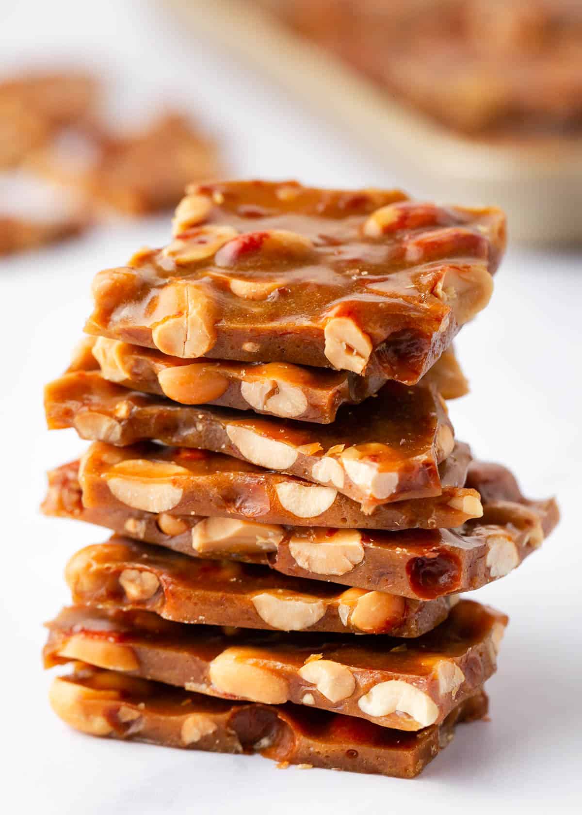 A stack of peanut brittle slabs.
