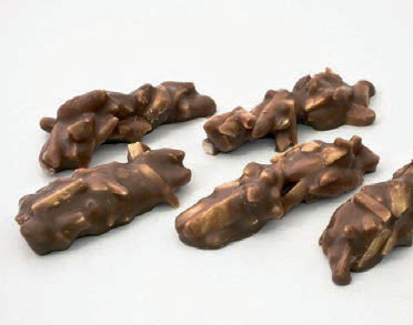 Close up of chocolate cluster products.