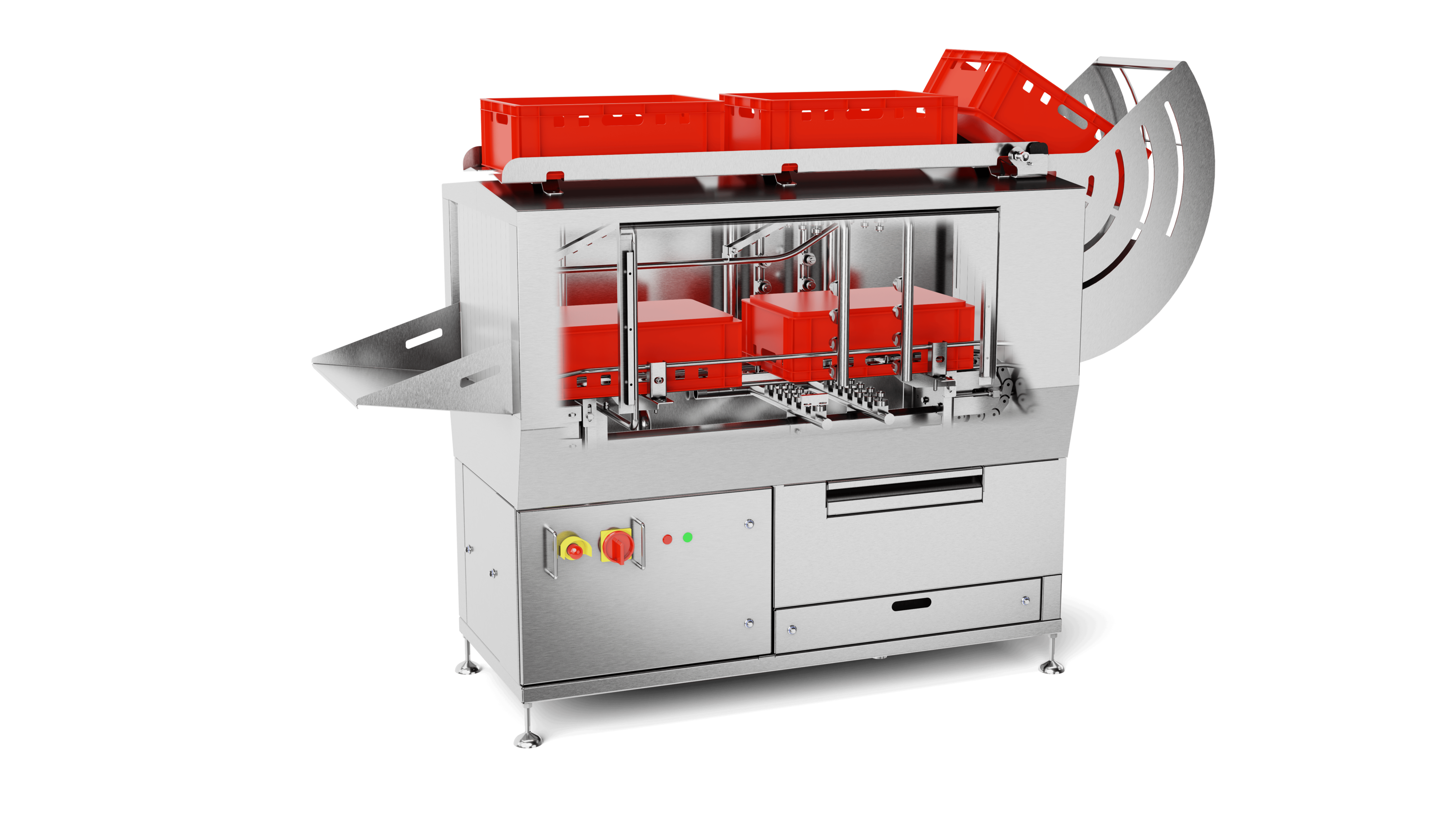 Industrial tray washing machine for automated cleaning of moulds, trays and production containers.