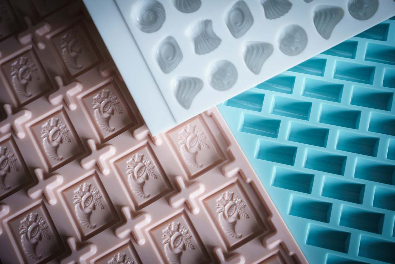 Three Vormenfabriek Tilburg polycarbonate chocolate moulds.