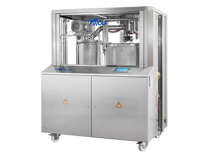 WOLF industrial chocolate processing machine for precise mixing, refining and controlled handling.