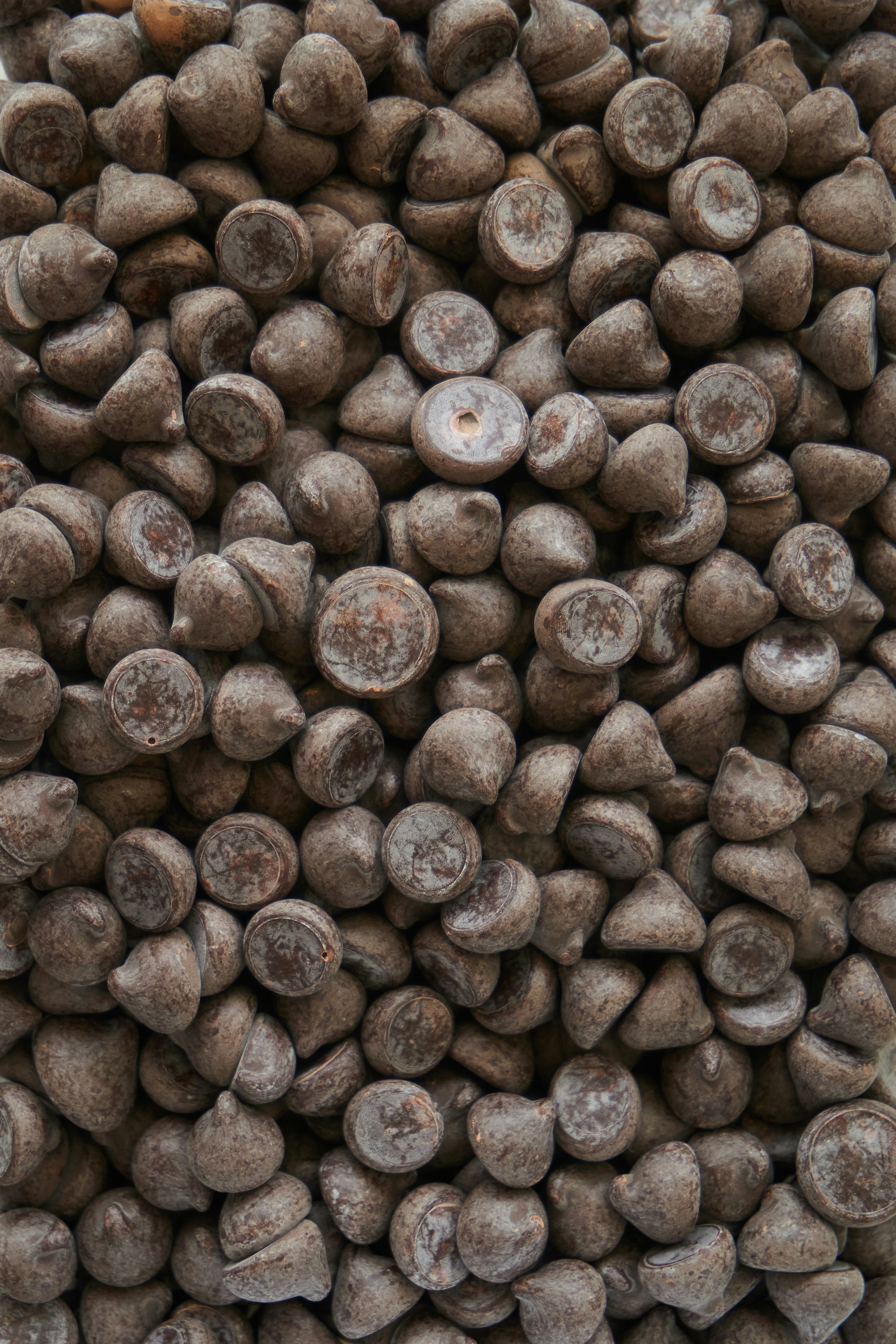 Close-up of dark chocolate chips.