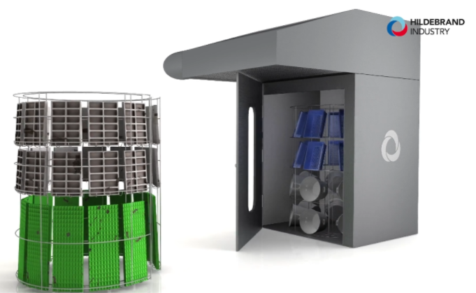 Industrial cleaning machine next to a rotating rack of trays and chocolate moulds.