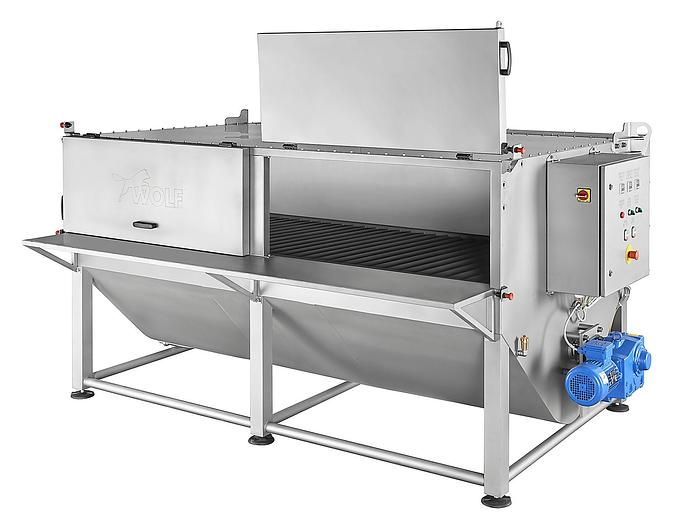 Image of a chocolate melting tank with one door open. 