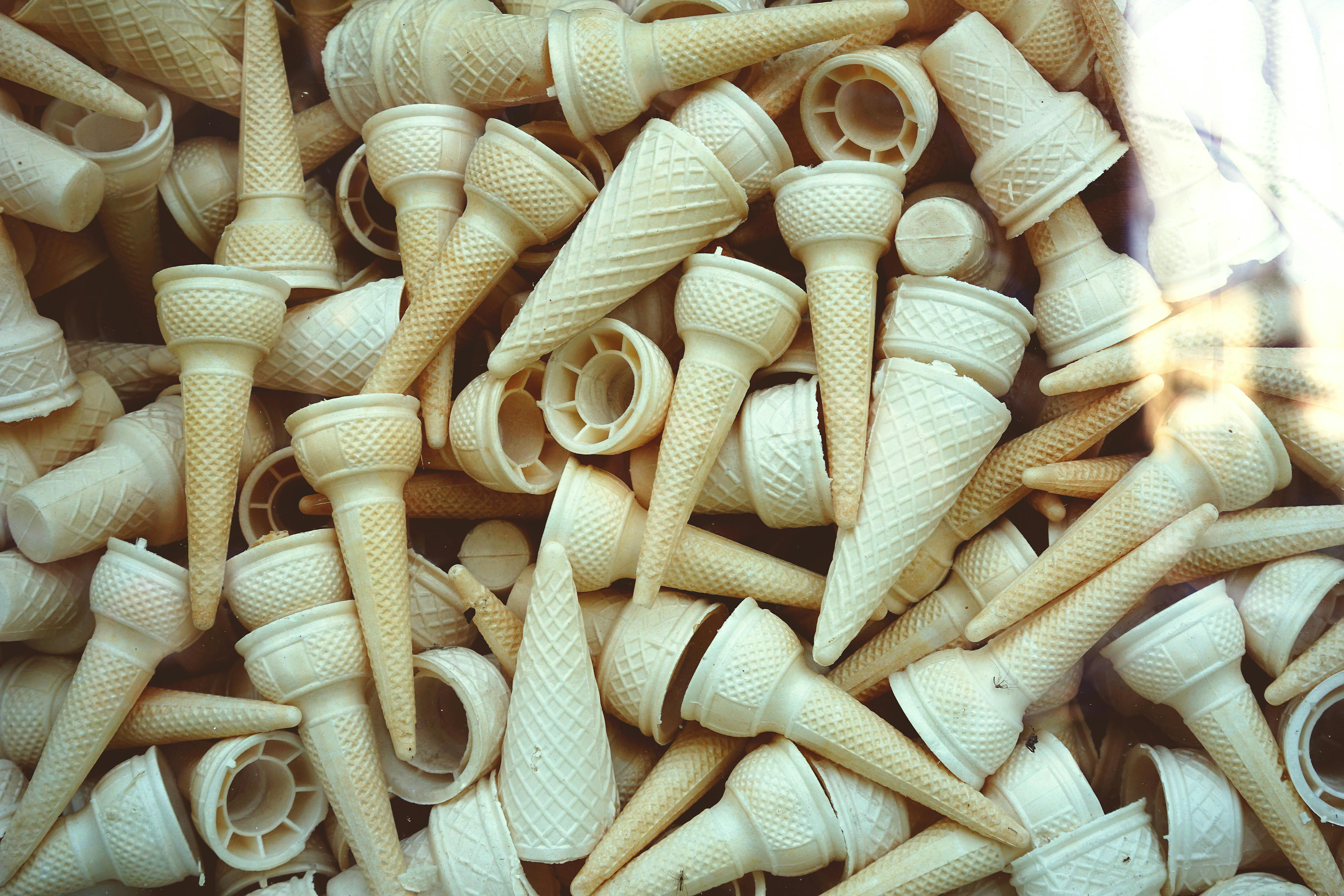 Selection of wafer ice cream cones.