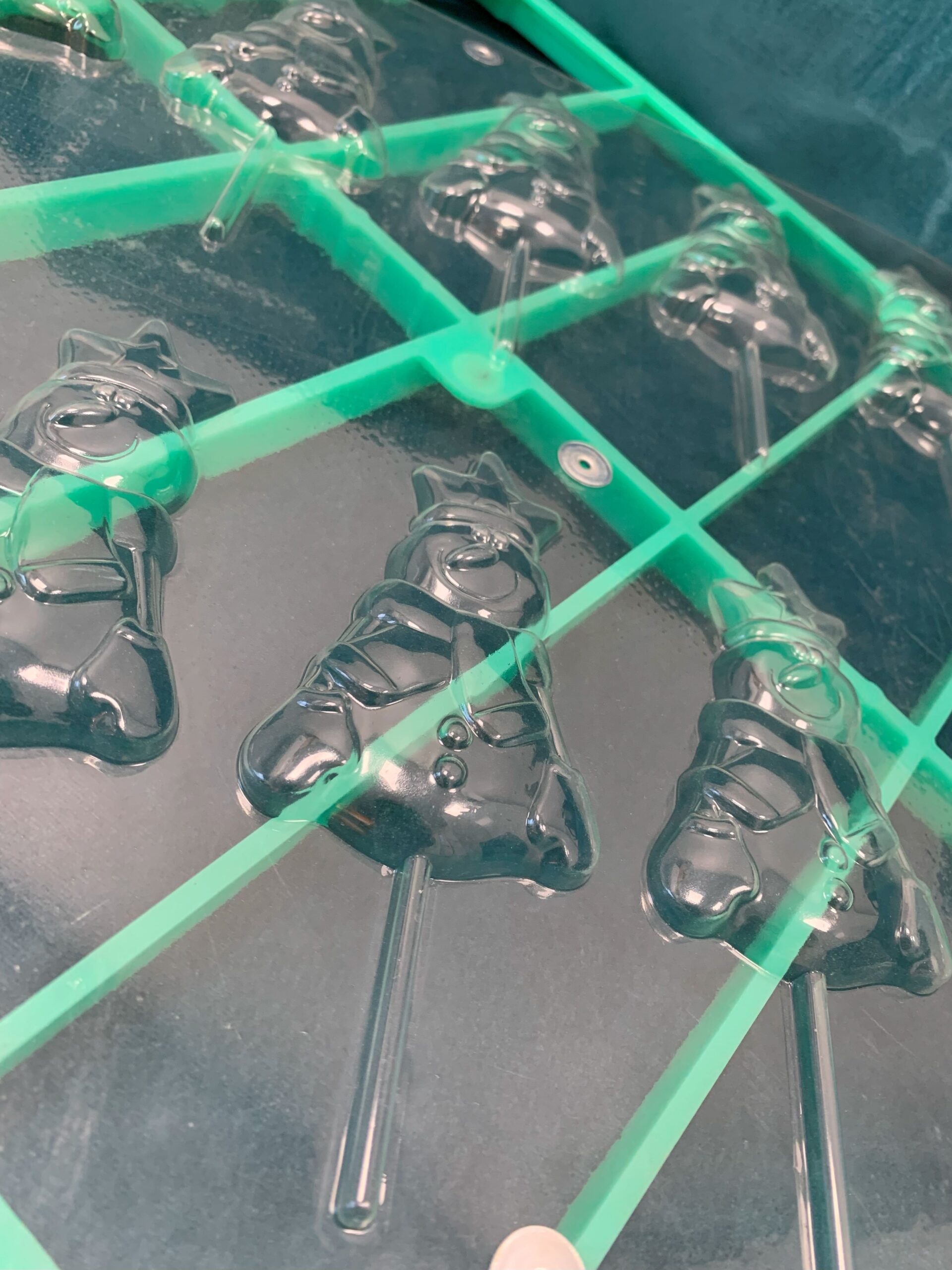 Clear Christmas snowmen chocolate moulds. 